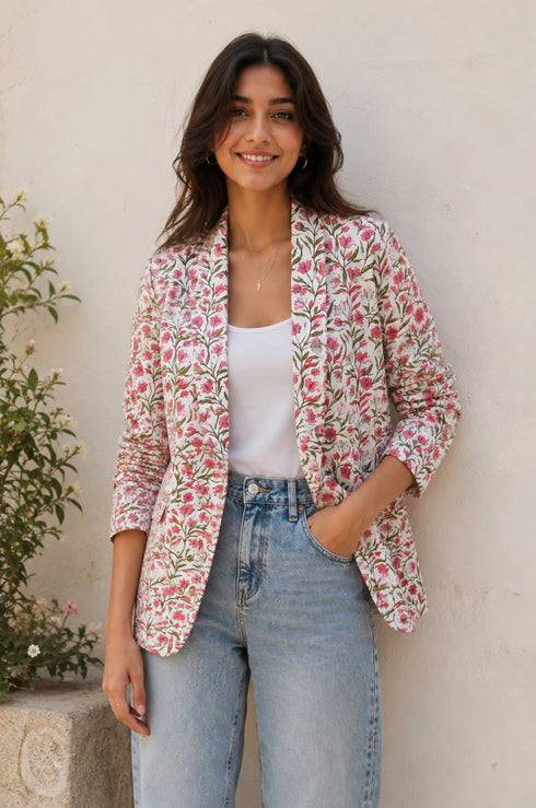 Floral Zaal Block Print Boyfriend Blazer