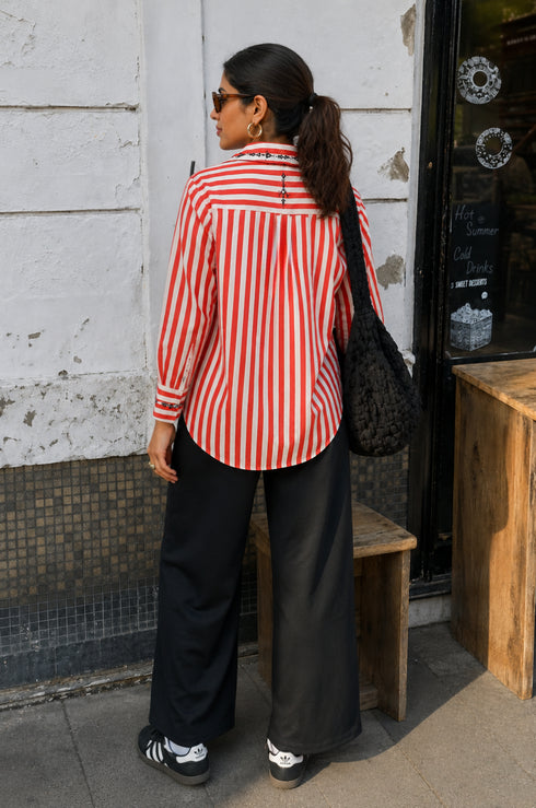 Red Mirror Embroidered Stripe Shirt