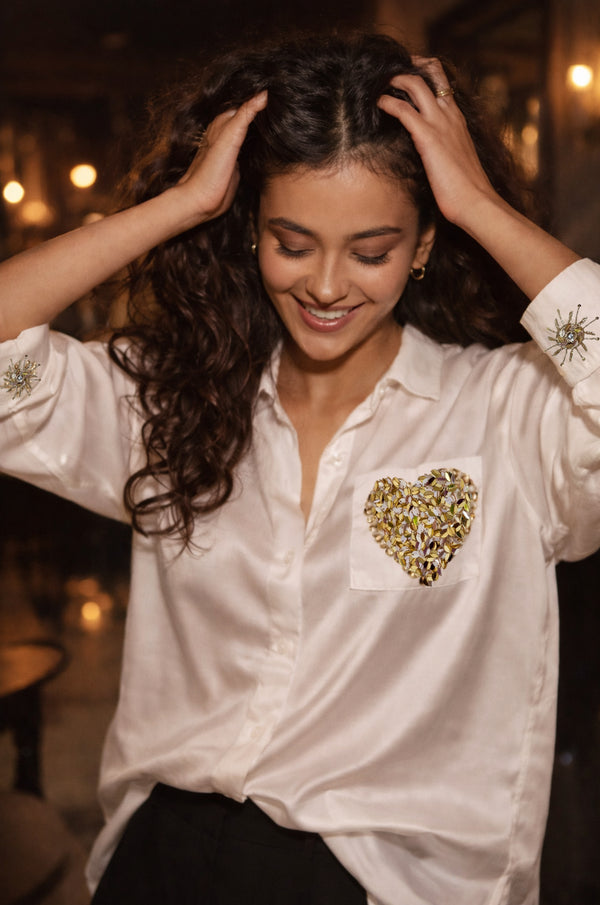 Love & Light Sequin Heart Embroidered Shirt