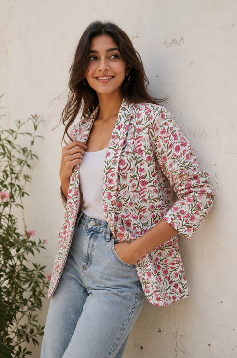 Floral Zaal Block Print Boyfriend Blazer