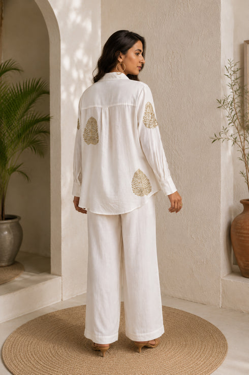 Diyu Sequin Embroidered White Co-Ord Set