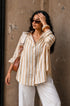 Beige Mirror Embroidered Stripe Shirt