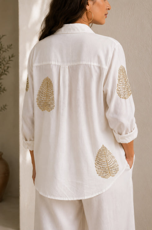 Diyu Sequin Embroidered White Shirt
