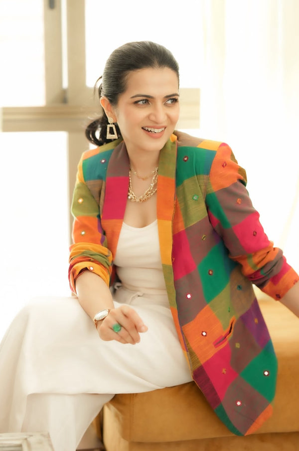 Mosaic Check Mirror Embroidered Boyfriend Blazer | Reserve Yours