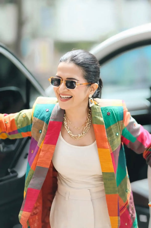 Mosaic Check Mirror Embroidered Boyfriend Blazer | Reserve Yours