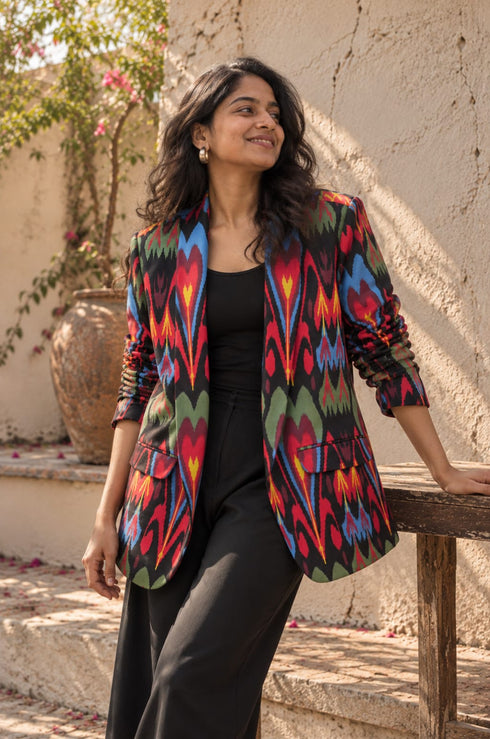 Black Ikat Boyfriend Blazer