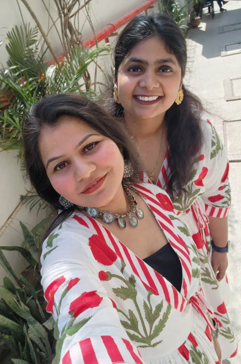 Phagun Red Poppy Angrakha Kurta Pant Set