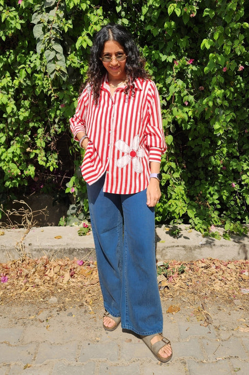 Daisy Stripe Shirt (Red & Pink)