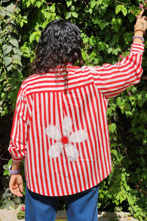 Daisy Stripe Shirt (Red & Pink)