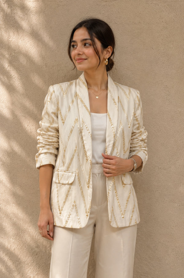 Ivory Silk Boyfriend Blazer