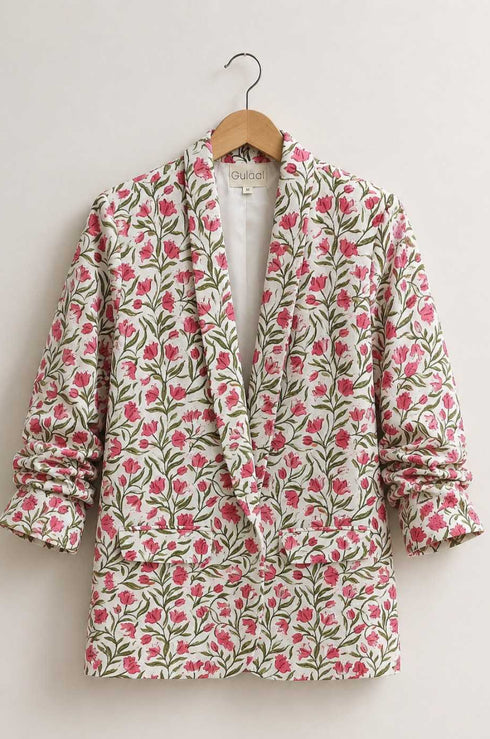 Floral Zaal Block Print Boyfriend Blazer