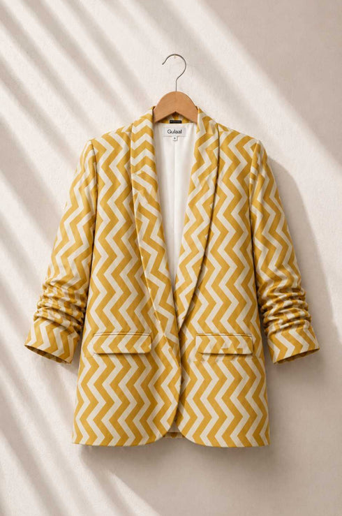 Mustard Chevron Cotton Boyfriend Blazer