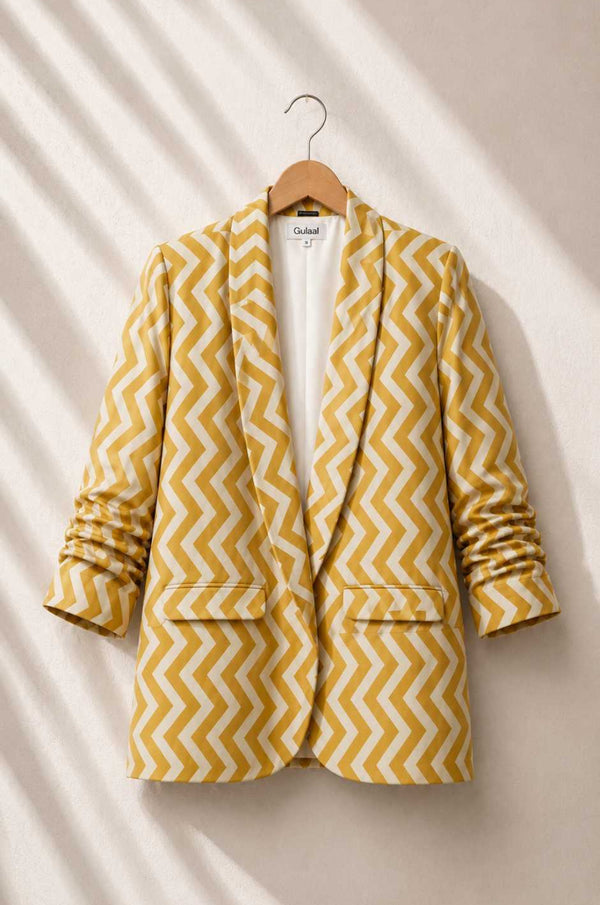 Mustard Chevron Cotton Boyfriend Blazer