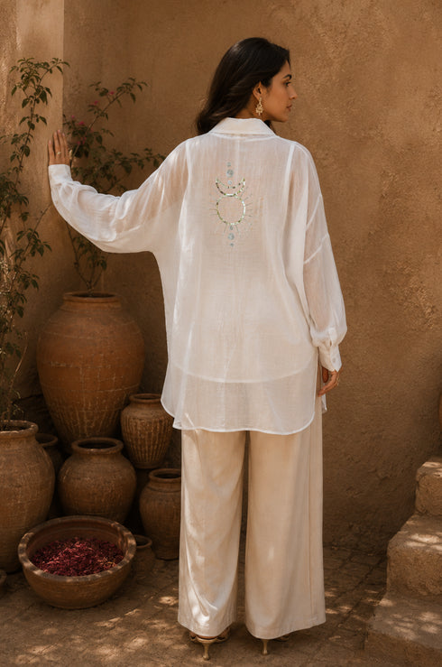 Celestial Chanderi Embroidered White Shirt