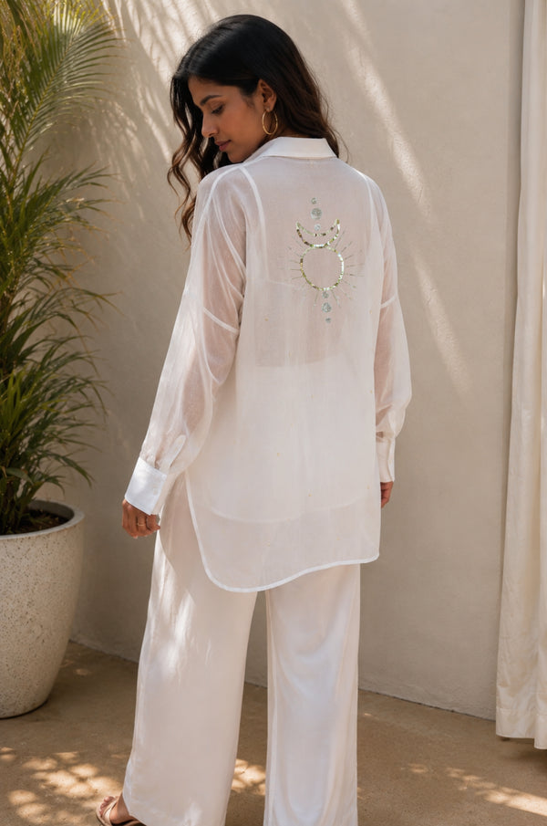 Celestial Chanderi Embroidered White Shirt