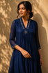 Luna Chanderi Embroidered Indigo Maxi Dress