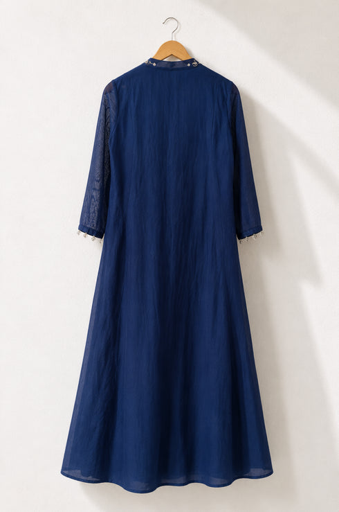Luna Chanderi Embroidered Indigo Maxi Dress
