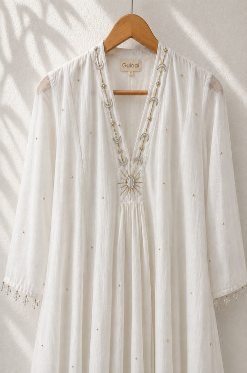Luna Chanderi Embroidered White Maxi Dress