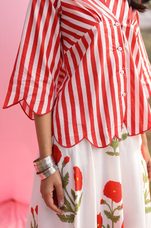 Brij Red Poppy Stripe Top & Skirt Set