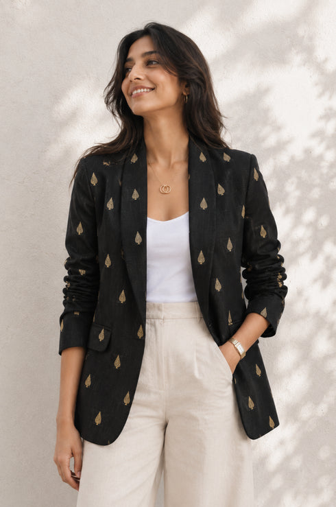 Noor Black Brocade Boyfriend Blazer