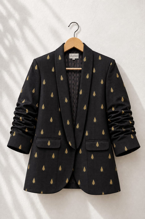 Noor Black Brocade Boyfriend Blazer