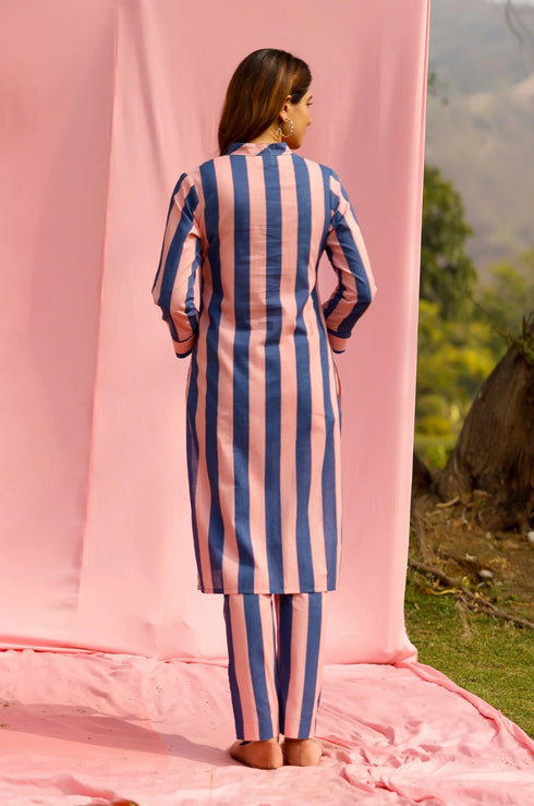 Neel Stripe Straight Fit Kurta Pant Set
