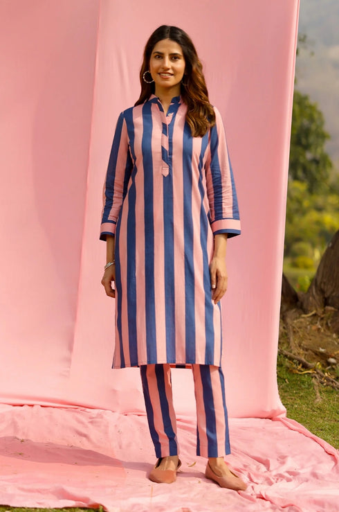 Neel Stripe Straight Fit Kurta Pant Set