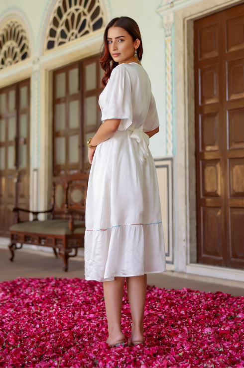 White Satin Sequin Meadows Dress