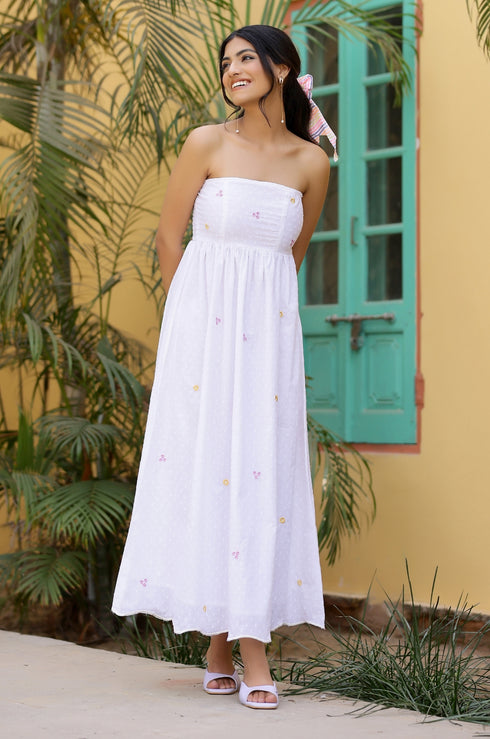White Tube Embroidered Dress