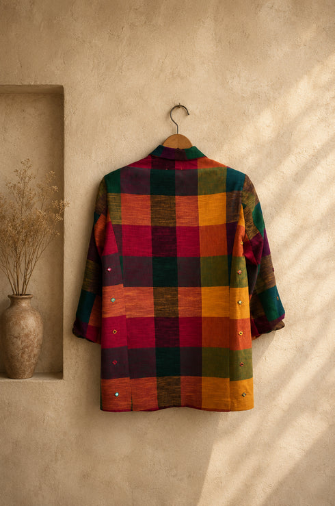 Madras Checks Mirror Embroidered Boyfriend Blazer