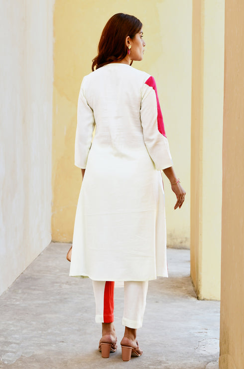 Fusion White Patchwork Kurta