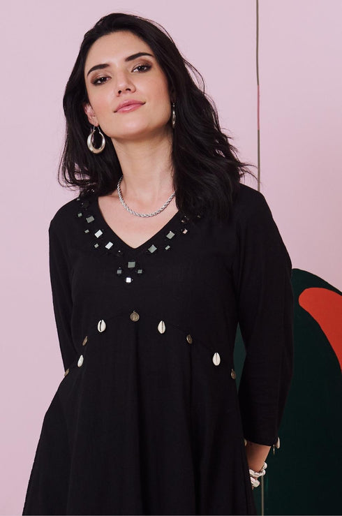 Ajuni Black Mirror Embroidered Kurta -Palazzo Set (Set Of 2)