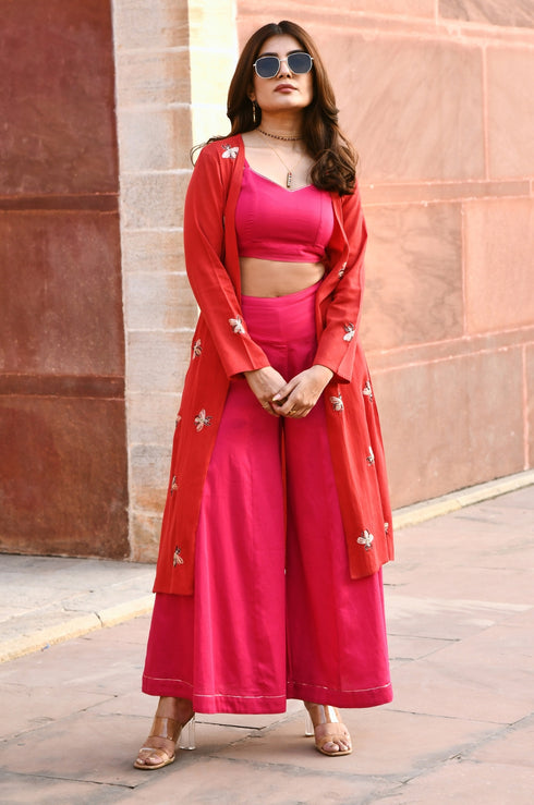 Ashi Pink Embroidered Three-Piece Set