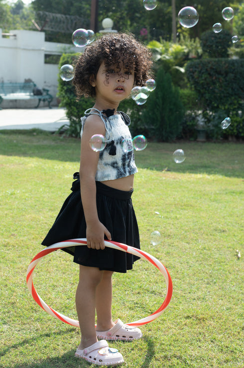 Black & White Crop Top With Mini Skirt