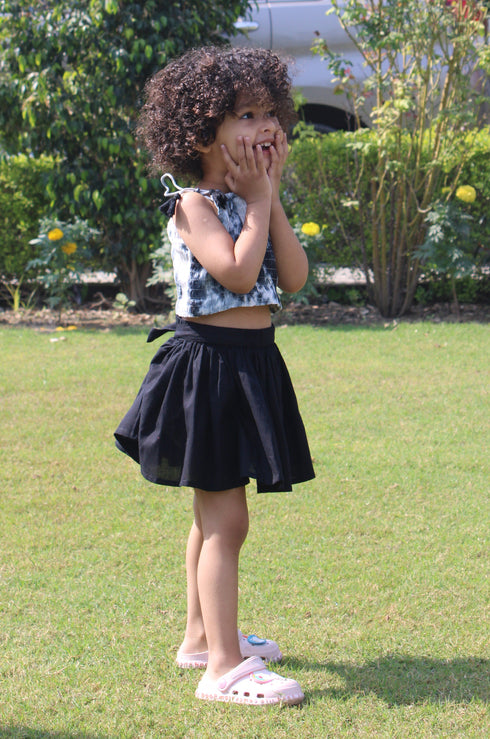 Black & White Crop Top With Mini Skirt