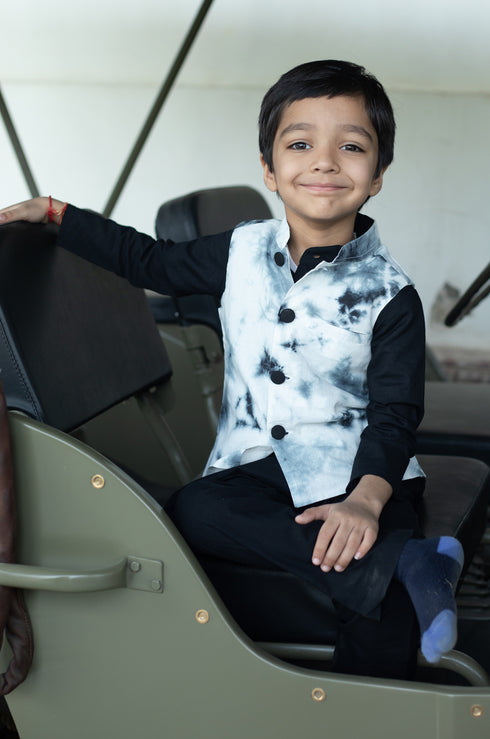 Black Kurta Pant Jacket Set