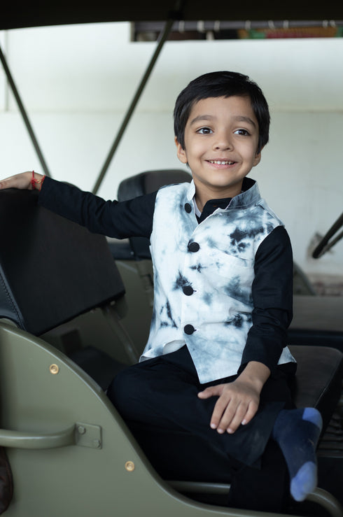 Black Kurta Pant Jacket Set