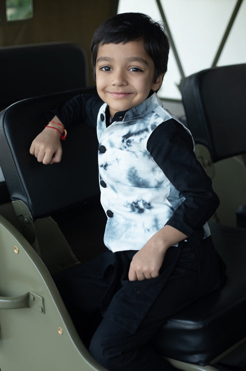 Black Kurta Pant Jacket Set