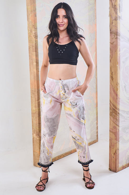 Black & Yellow Marble Kurta-Pant - Set of 3