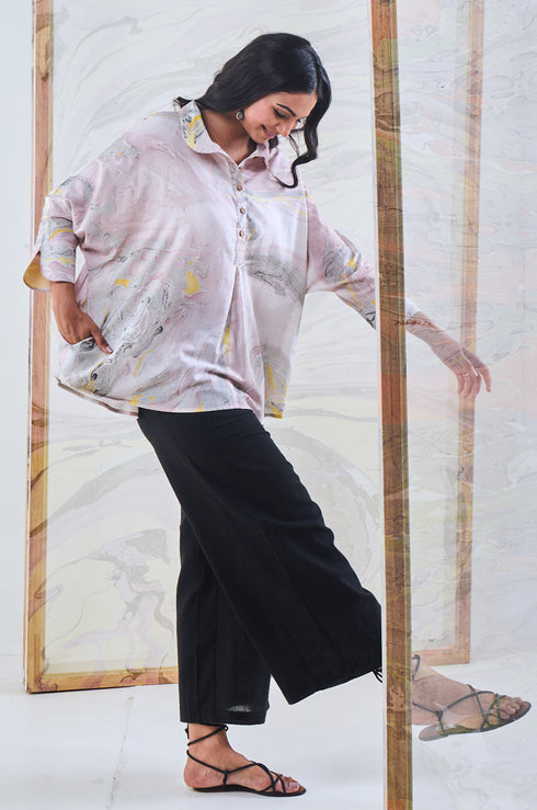 Black Cotton Flared Pant