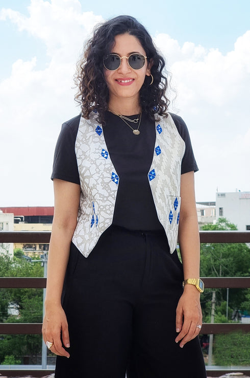 Blue Mirror Embroidered Waistcoat