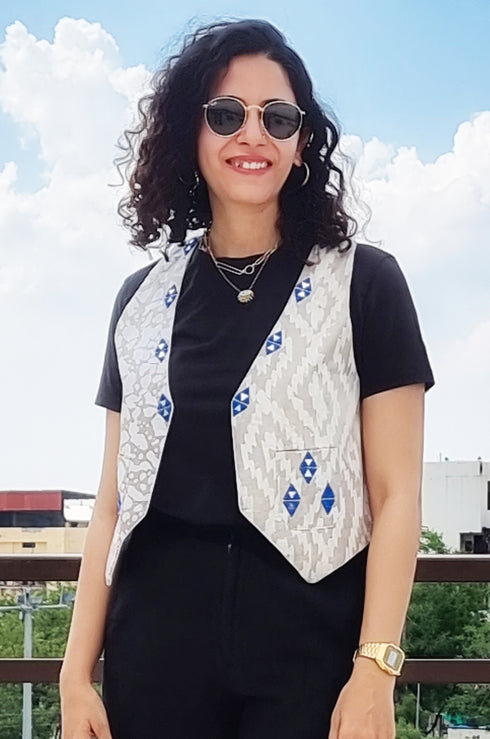 Blue Mirror Embroidered Waistcoat