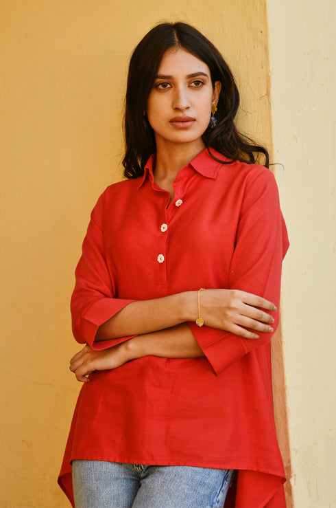 Crimson Asymmetrical Top