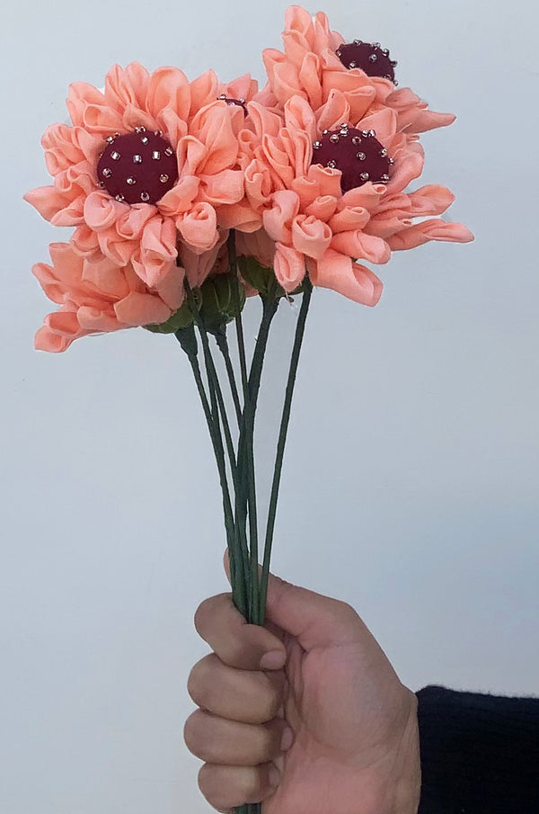 Dahlia Peach Handmade Flowers - Bunch of 10