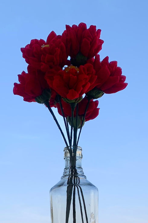 Dahlia Red Handmade Flowers - Bunch of 10
