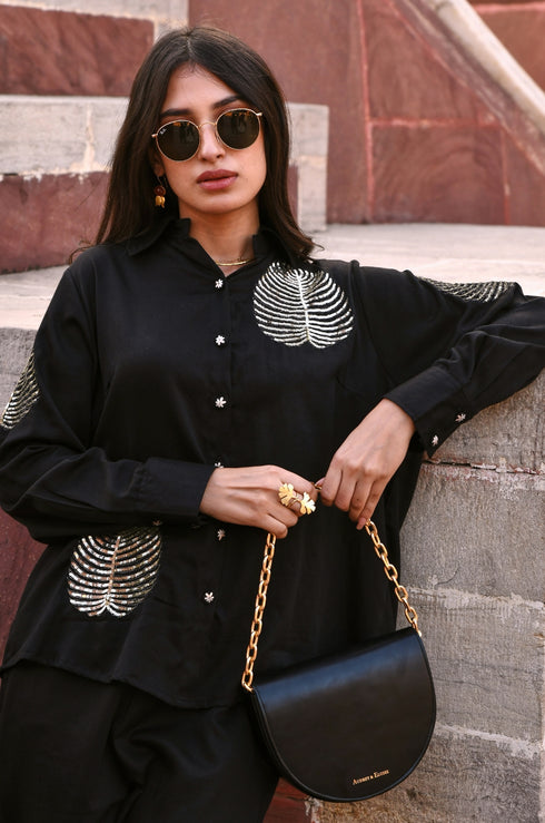 Diyu Sequin Embroidered Red Shirt