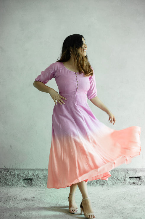 Purple and Baby Pink Fit and Flare Dress