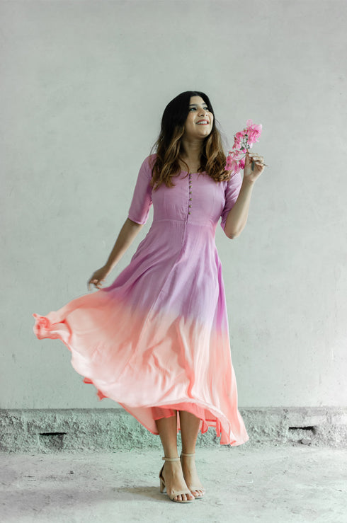 Purple and Baby Pink Fit and Flare Dress