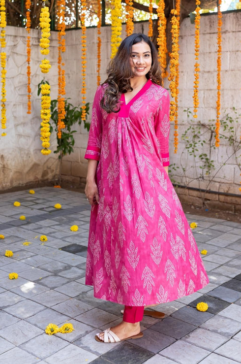 Pink Cotton Straight Pant