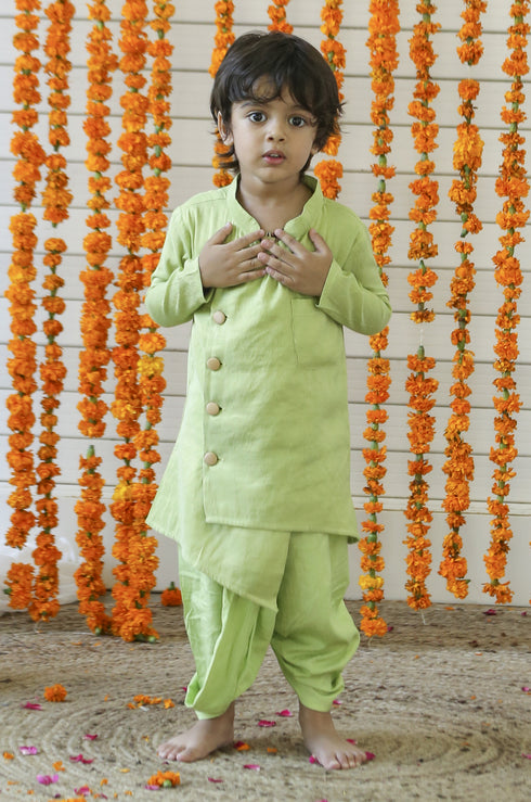 Green Angrakha Kurta Dhoti : Set Of 2